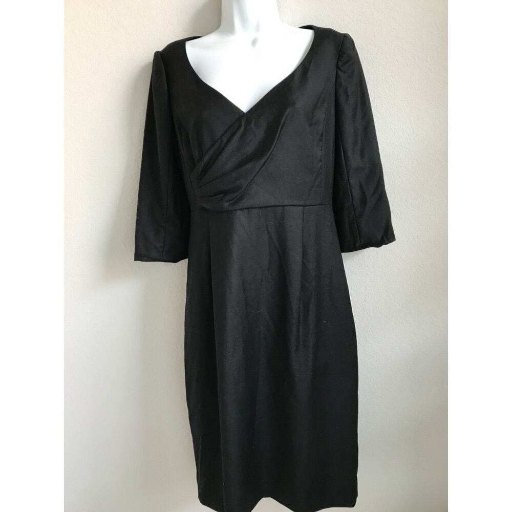 EUC J. Crew Black Sheath Dress Cross Over Top Double Layer 100% Wool Size 4